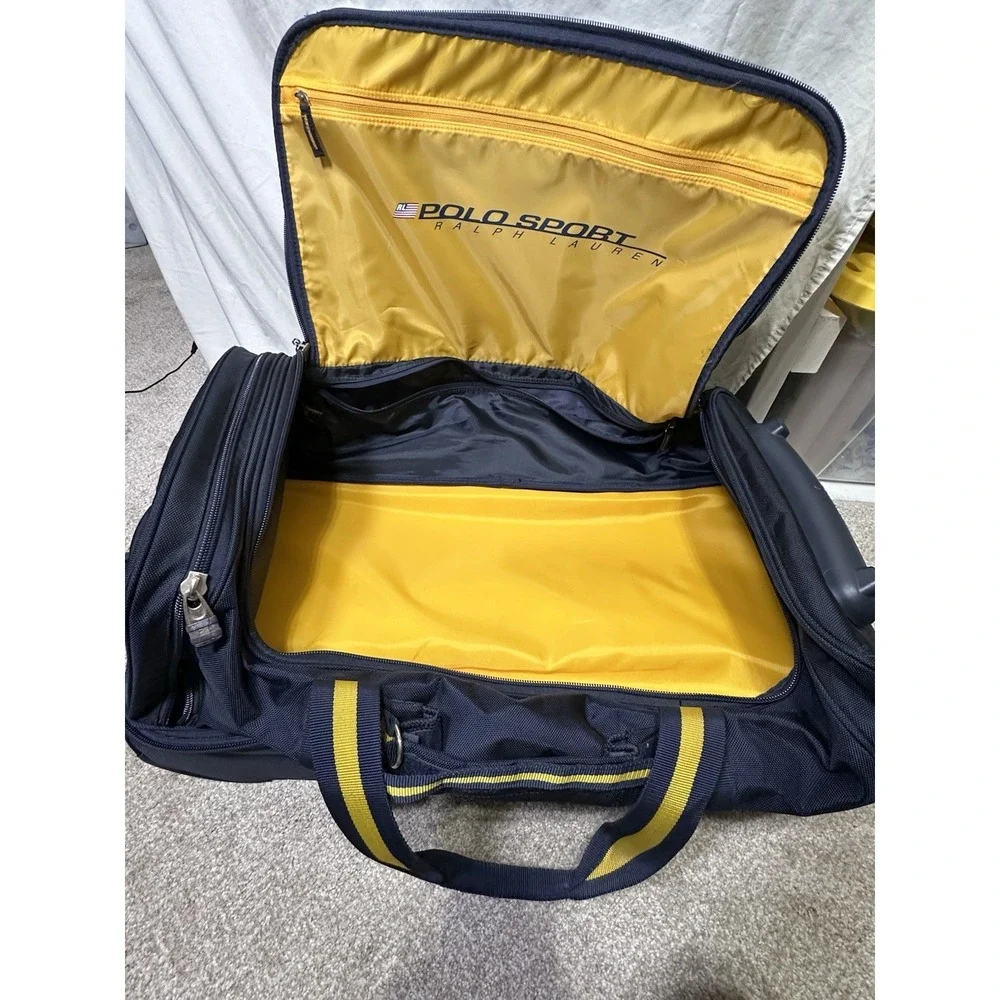 Polo Sport Ralph Lauren Large Rolling Duffle Bag Navy Yellow Wheeled Luggage